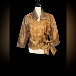Helene Blake Gold Metallic Wrap Around Blouse 1980’s 1990’s